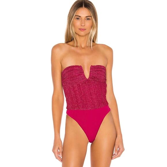 NBD Revolve Phoibe Bodysuit Fuchsia Pink NEW Small Glitter Strapless Party Glam - Picture 8 of 9